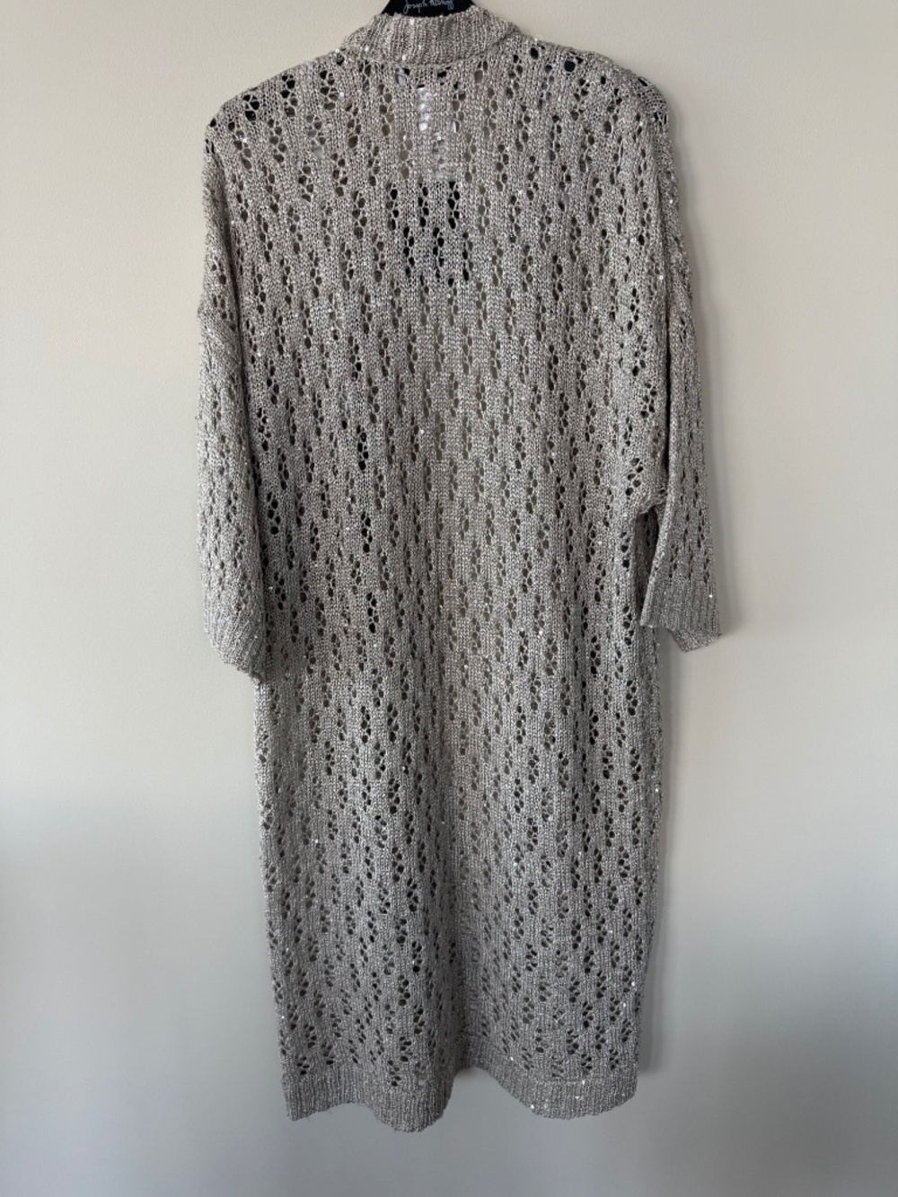 ✨NWT Joseph Ribkoff Champagne Sequin Open Knit Long Cardigan L - Picture 4 of 9